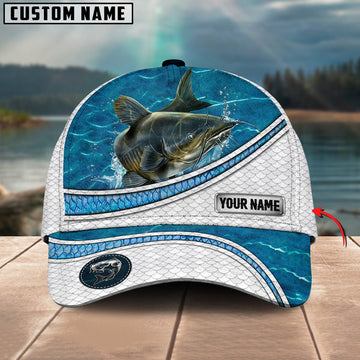 BlueJose Catfish Fishing Blue Water Pattern Personalized Cap