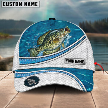 BlueJose Crappie Fishing Blue Water Pattern Personalized Cap