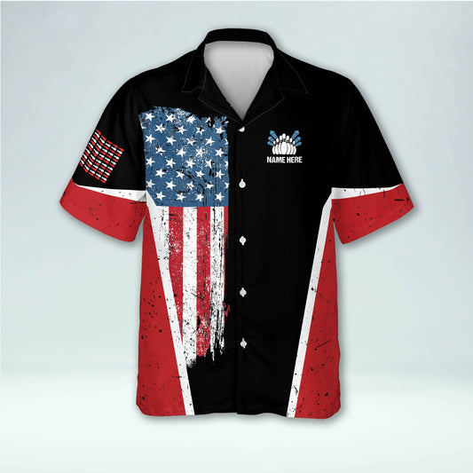 BlueJose USA Bowling Flag Personalized Name Hawaiian Shirt