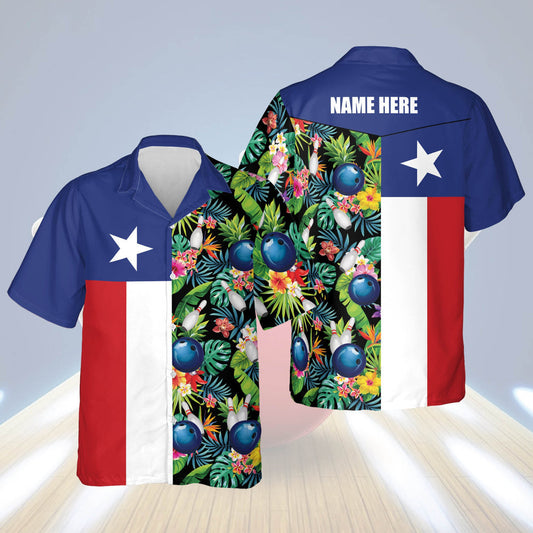 BlueJoses Bowling Texas Flag Personalized Name Hawaiian Shirts