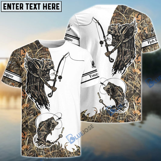 BlueJose Bass Fishing Reaper Lake Camo Customize Name Long Sleeve