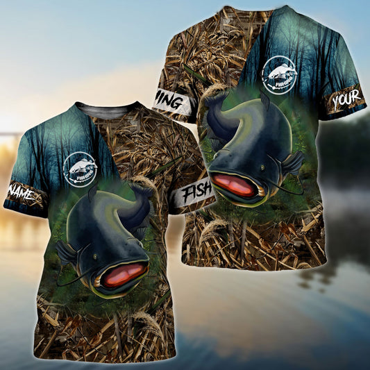 BlueJose Catfish Fishing Camo Performance Fishing Shirt Customize Name