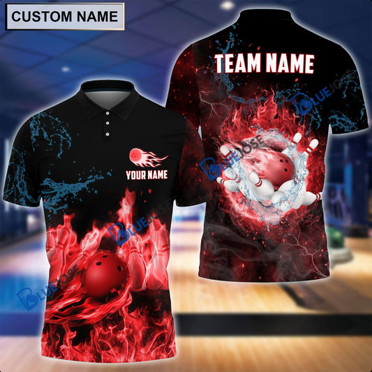 BlueJose Personalized Name and Team Name Fire Light Bowling Player Multicolor 3D Shirt, Personalized Shirts For Bowling Players
