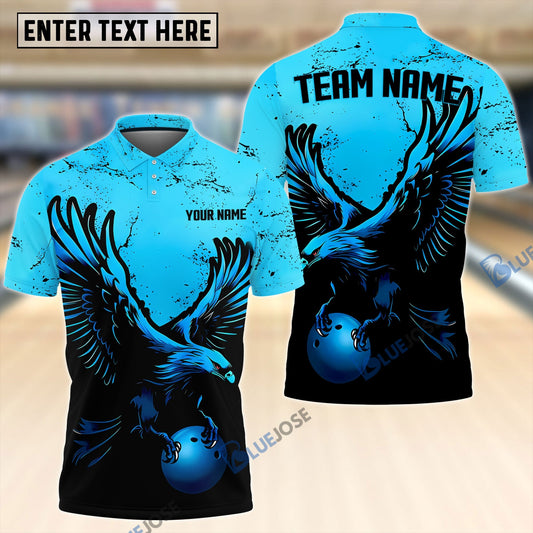 BlueJoses Bowling And Pins Eagle Blue Customized Name 3D Shirt Personalized Shirts For Bowling Players