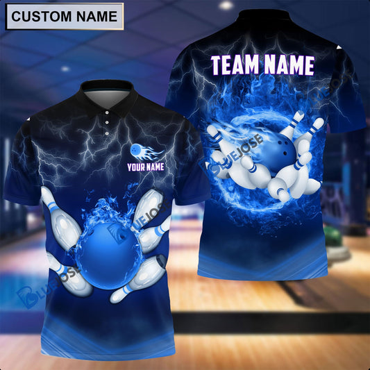 BlueJoses Personalized Name and Team Name Thunder Color Bowling and Pins 3D Shirt, Personalized Shirts For Bowling Players