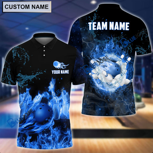 BlueJoses Personalized Name and Team Name Fire Light Bowling Player Multicolor 3D Shirt, Personalized Shirts For Bowling Players