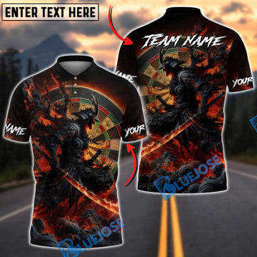 BlueJose Darts Dark Flame Samurai Warrior Dartboard Multicolor Options Personalized Name Shirt (4 Colors)