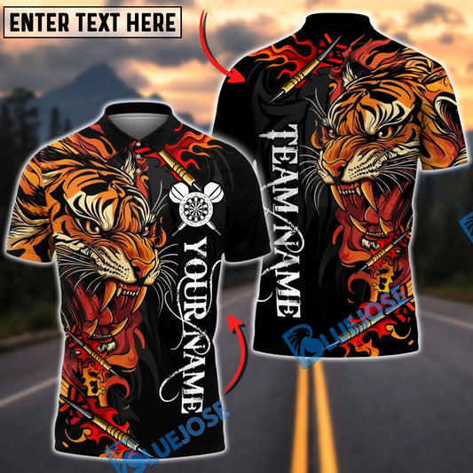 BlueJose Darts Power Tiger Multicolor Options Personalized Name Shirt (5 Colors)
