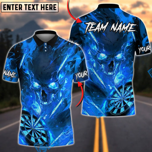 BlueJose Darts Flaming Skull Fire Board Personalized Name, Team Name Unisex Shirt (4 Colors)