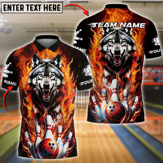 BlueJose Bowling & Pins Fire Wolf Strike Customized Name, Team Name 3D Shirt (4 Colors)