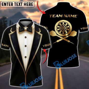 BlueJose Darts Luxury Tuxedo Gold Dartboard Personalized Name Shirt