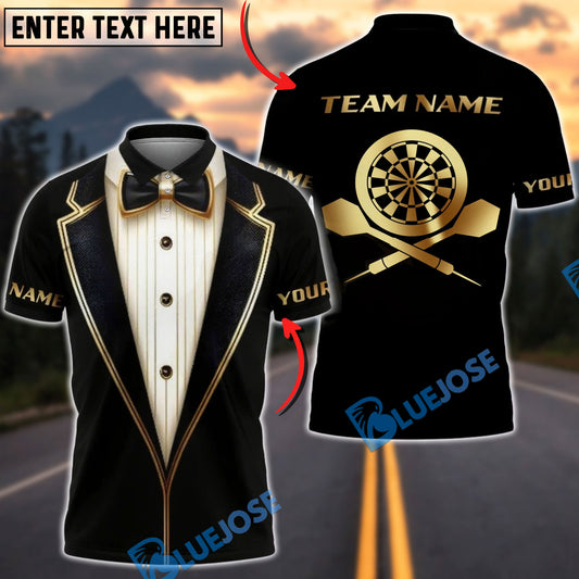 BlueJose Darts Luxury Tuxedo Gold Dartboard Personalized Name Shirt