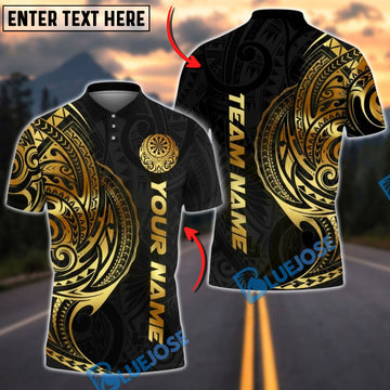 BlueJose Darts Gold Tribal Tattoo Dartboard Personalized Name, Team Name Unisex Shirt (6 Colors)