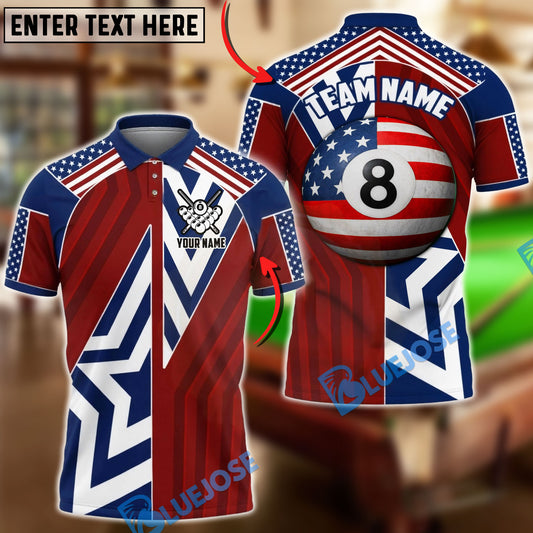 BlueJose Billiards 8 Ball USA Flag Striped And Star Design Personalized Shirt