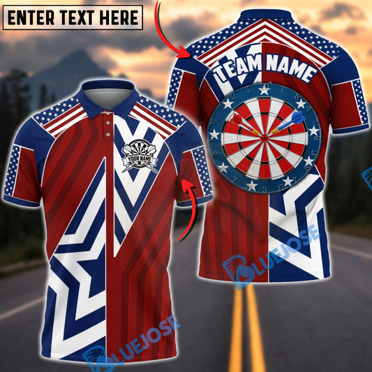 BlueJose Darts USA Flag Striped And Star Dartboard Design Personalized Name Shirt