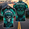 BlueJose Darts Chief Skull Feather Headdress Fire Dartboard Multicolor Options Personalized Name Shirt (4 Colors)