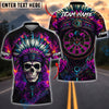 BlueJose Darts Chief Skull Feather Headdress Fire Dartboard Multicolor Options Personalized Name Shirt (4 Colors)