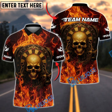 BlueJose Darts Flaming Skull Dartboard Personalized Name, Team Name Unisex Shirt (4 Colors)