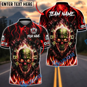 BlueJose Darts Flaming Skull Devil Fire Dartboard Personalized Name, Team Name Unisex Shirt (4 Colors)