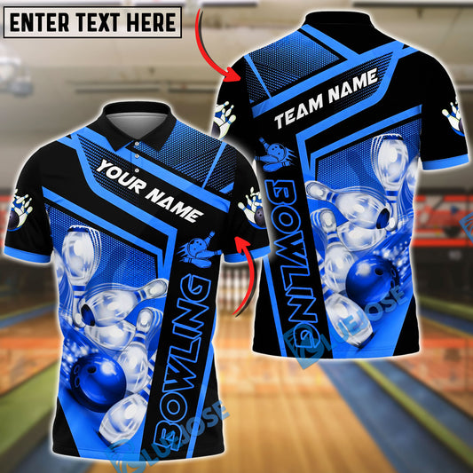 BlueJose Bowling Geometric Falling Bowling Ball And Pins Customized Name, Team Name 3D Shirt (4 Colors)