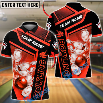 BlueJose Bowling Geometric Falling Bowling Ball And Pins Customized Name, Team Name 3D Shirt (4 Colors)