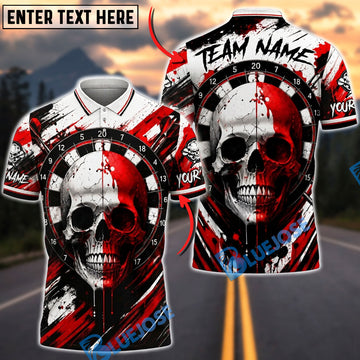 BlueJose Darts Skull Grunge Dripping Blood Dartboard Design Personalized Name, Team Name Unisex Shirt (4 Colors)