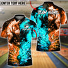 BlueJose Bowling Fire & Ice Samurai Bowling Strike Customized Name, Team Name 3D Shirt (4 Colors)