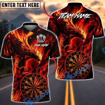 BlueJose Darts Fire Phoenix Dartboard Flame Design Personalized Name, Team Name Unisex Shirt (4 Colors)