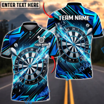 BlueJose Darts Electric Blue Dartboard & Flying Darts Personalized Name, Team Name Unisex Shirt (6 Colors)