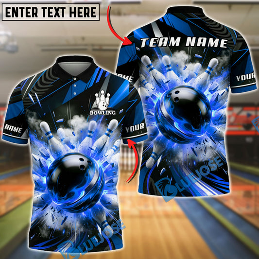 BlueJose Bowling Strike Explosion Crash Breaking Pins Customized Name, Team Name 3D Shirt (4 Colors)