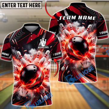 BlueJose Bowling Strike Explosion Crash Breaking Pins Customized Name, Team Name 3D Shirt (4 Colors)