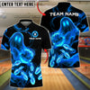 BlueJose Bowling And Pins Flaming Ghost Bowling Ball Strike Graphic Customized Name, Team Name 3D Shirt (4 Colors)