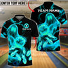 BlueJose Bowling And Pins Flaming Ghost Bowling Ball Strike Graphic Customized Name, Team Name 3D Shirt (4 Colors)