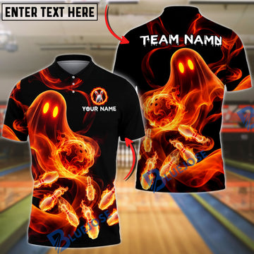 BlueJose Bowling And Pins Flaming Ghost Bowling Ball Strike Graphic Customized Name, Team Name 3D Shirt (4 Colors)