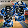 BlueJose Bowling And Pins Spiked Monster Skull Splash Customized Name, Team Name 3D Shirt (6 Colors)