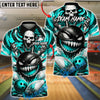 BlueJose Bowling And Pins Spiked Monster Skull Splash Customized Name, Team Name 3D Shirt (6 Colors)