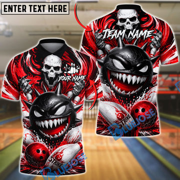BlueJose Bowling And Pins Spiked Monster Skull Splash Customized Name, Team Name 3D Shirt (6 Colors)