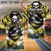BlueJose Bowling And Pins Spiked Monster Skull Splash Customized Name, Team Name 3D Shirt (6 Colors)