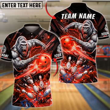 BlueJose Bowling Gorilla Striking Bowling Ball Explosive Impact Design Customized Name, Team Name 3D Shirt (6 Colors)