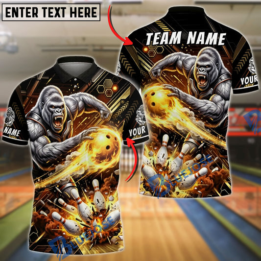 BlueJose Bowling Gorilla Striking Bowling Ball Explosive Impact Design Customized Name, Team Name 3D Shirt (6 Colors)