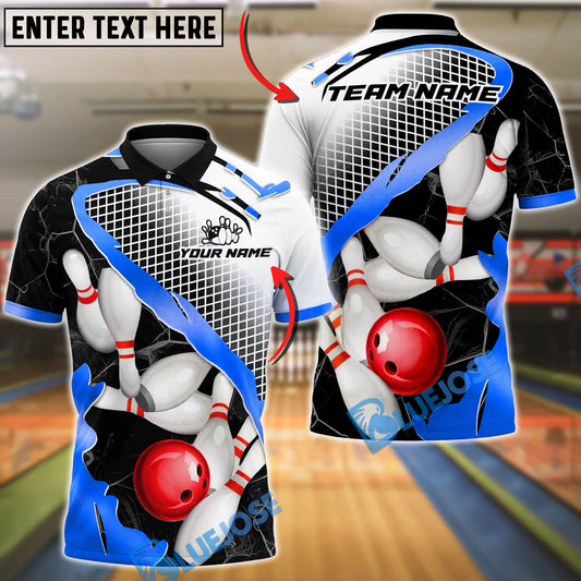 BlueJose Bowling Geometric Crack Customized Name, Team Name 3D Shirt (4 Colors)
