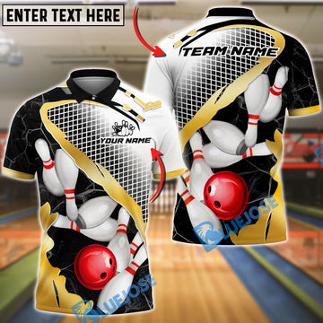 BlueJose Bowling Geometric Crack Customized Name, Team Name 3D Shirt (4 Colors)