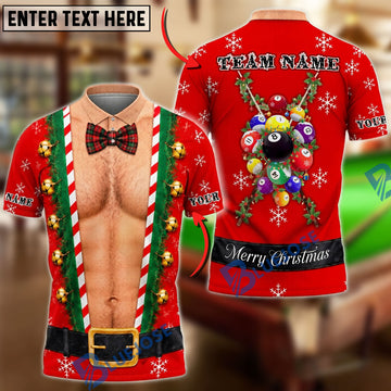 BlueJoses Billiards 8 Ball Ugly Christmas Funny Hairy Chest Bowtie Jingle Bells Snowflakes Belt Mankini Customized Name, Team Name 3D Shirt