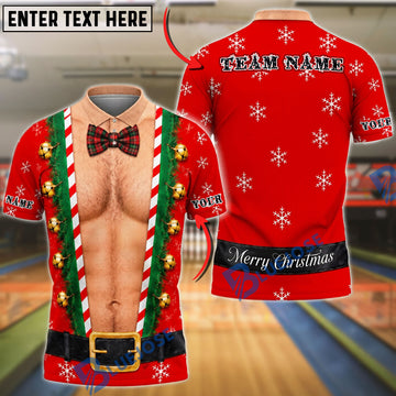 BlueJoses Ugly Christmas Funny Hairy Chest Bowtie Jingle Bells Snowflakes Belt Mankini Customized Name, Team Name 3D Shirt