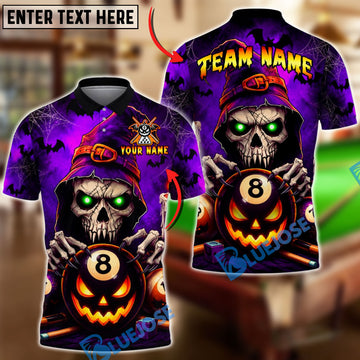 BlueJoses Billiards Halloween Grim Reaper Jack-O’-Lantern 8 Ball  Customized Name, Team Name 3D Shirt