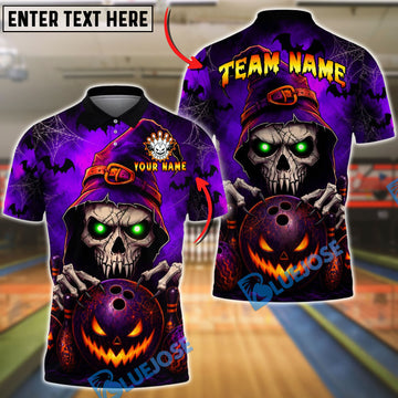 BlueJose Bowling Halloween Grim Reaper Jack-O’-Lantern Customized Name, Team Name 3D Shirt