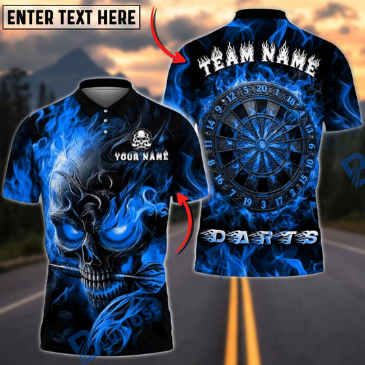 BlueJose Darts Gothic Skull Dartboard Flaming Design Personalized Name, Team Name Unisex Shirt (6 Colors)