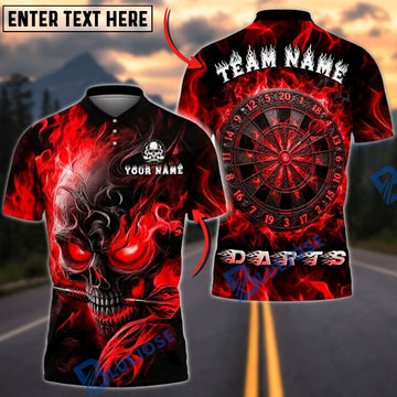 BlueJose Darts Gothic Skull Dartboard Flaming Design Personalized Name, Team Name Unisex Shirt (6 Colors)