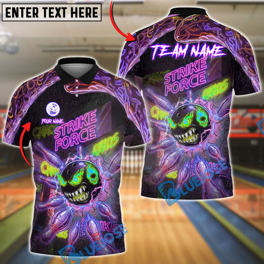 BlueJose Bowling Neon Monster Strike Force Chaos Art Customized Name, Team Name 3D Shirt (4 Colors)