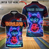 BlueJose Bowling & Pins Angry Cat Neon Graphic Customized Name, Team Name 3D Shirt (4 Colors)
